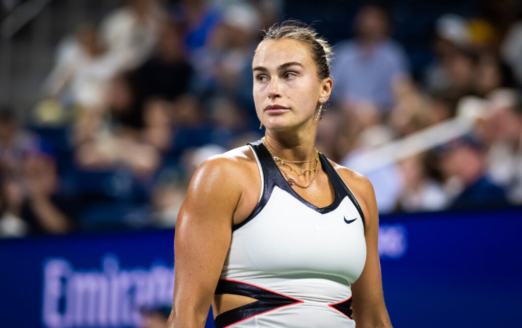 Aryna Sabalenka looks on during her fourth-round win at the 2025 US Open