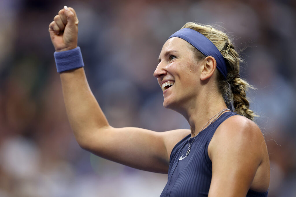 Victoria Azarenka reacts against Jessica Pegula of the United States during their Women's Singles Third Round match on Day Six of the 2025 US Open at USTA Billie Jean King National Tennis Center.