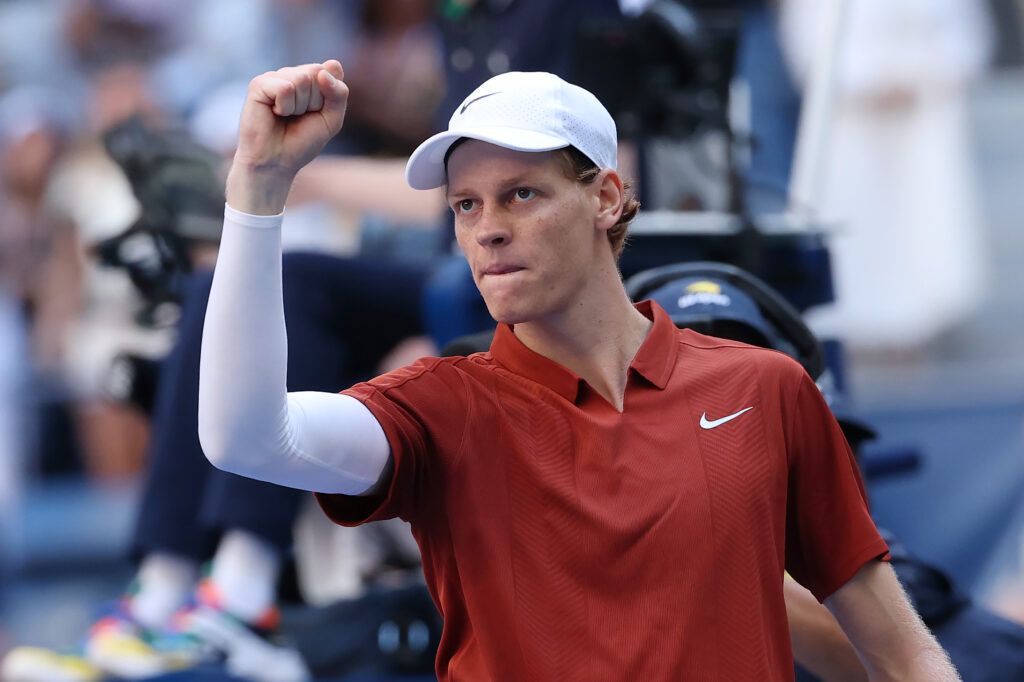Jannik Sinner of Italy acknowledges the crowd after defeating Denis Shapovalov of Canada following their Men's Singles Third Round match on Day Seven of the 2025 US Open at USTA Billie Jean King National Tennis Center.