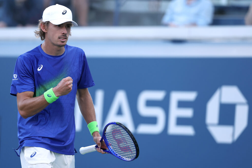 Alex de Minaur celebrates his win over Daniel Altmaier at the 2025 US Open