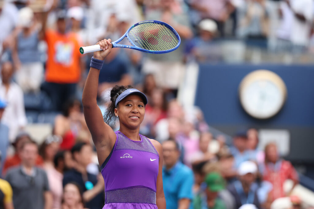 Naomi Osaka celebrates after reaching the quarterfinals at the US Open.