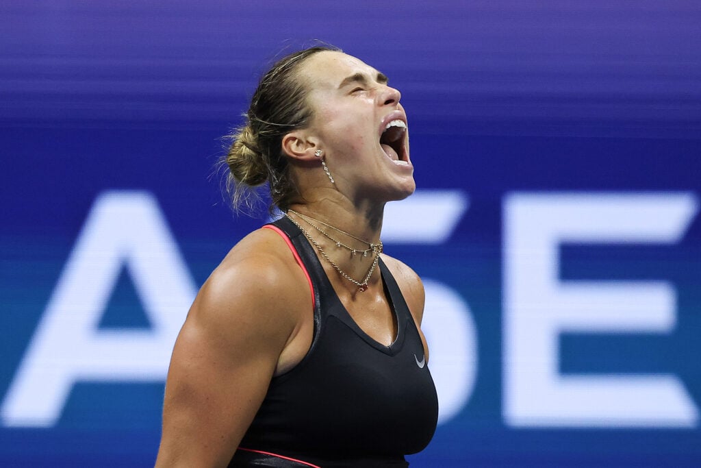 Aryna Sabalenka celebrates after reaching the 2025 US Open final.