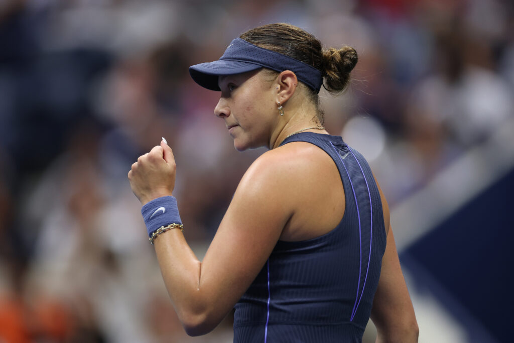 Amanda Anisimova celebrates during the 2025 US Open final