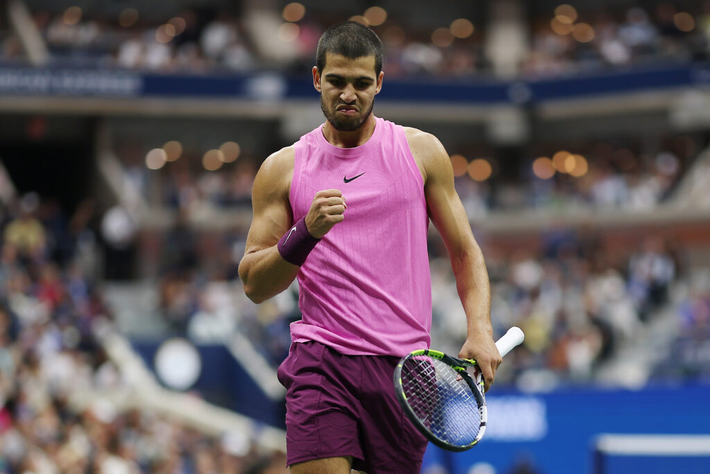 Carlos Alcaraz reacts during the 2025 US Open final