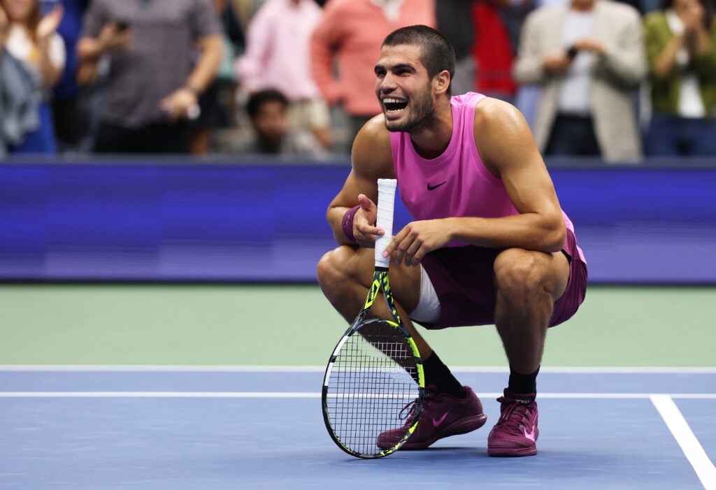 Carlos Alcaraz celebrates as he wins the 2025 US Open
