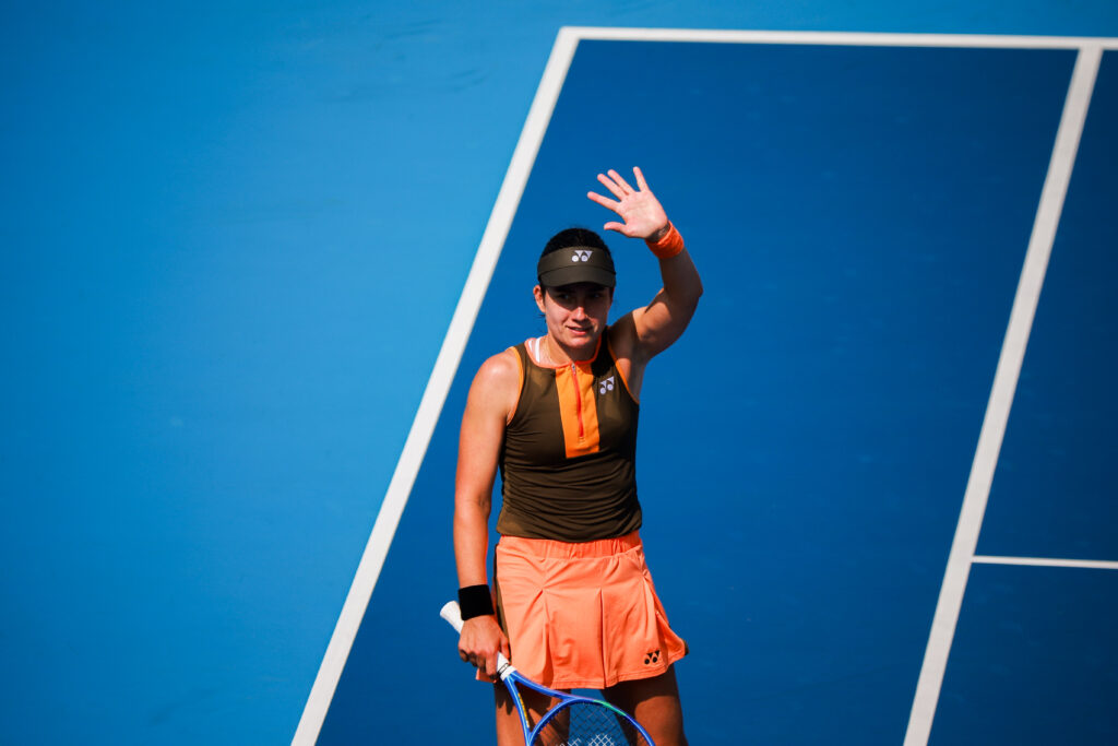 Anastasija Sevastova celebrates her first-round win at the 2025 China Open