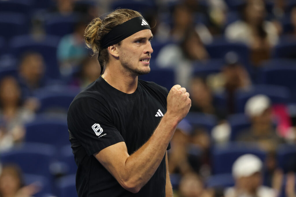 Alexander Zverev celebrates during his first-round win at the 2025 China Open