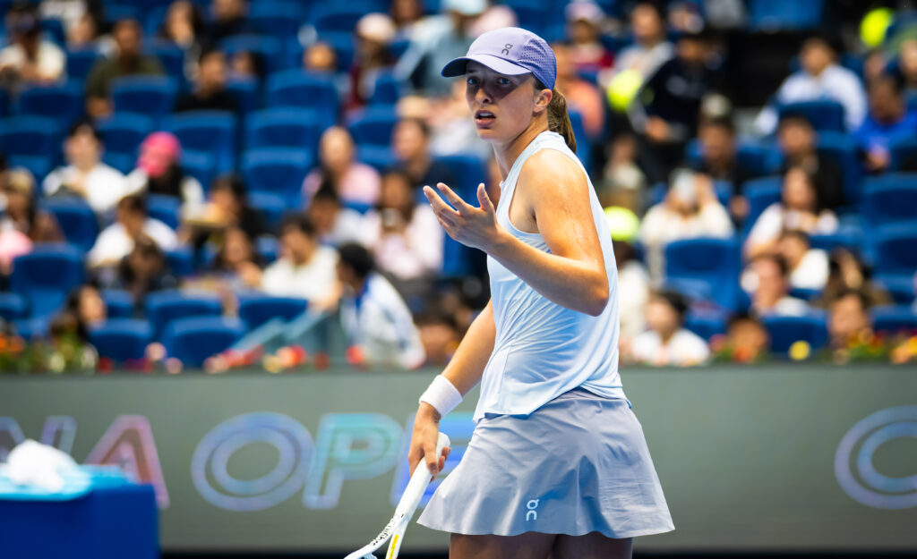 Iga Swiatek in action at the 2025 China Open.