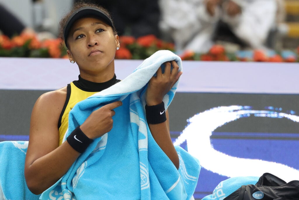 Naomi Osaka looks on during a changeover at the China Open.