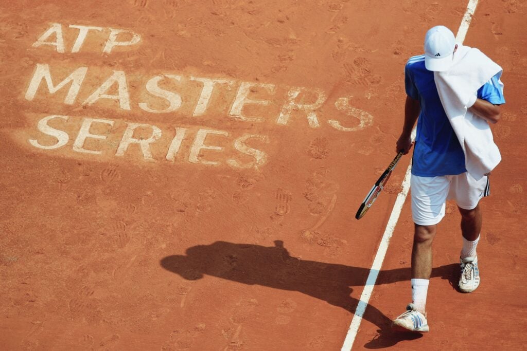 Novak Djokovic wipes his face with a towel at the 2006 ATP Masters 1000 Monte Carlo