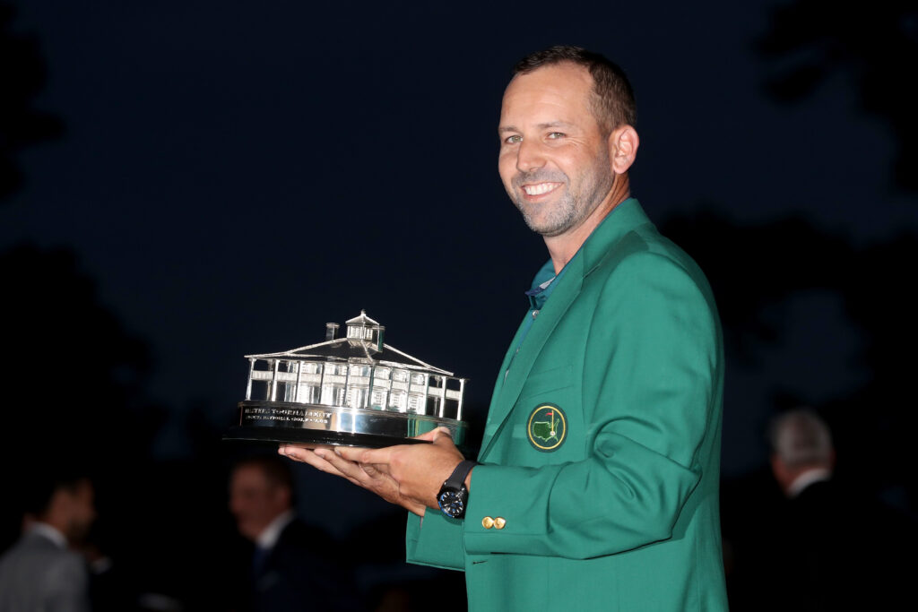 Sergio Garcia posing with the Masters trophy in 2017