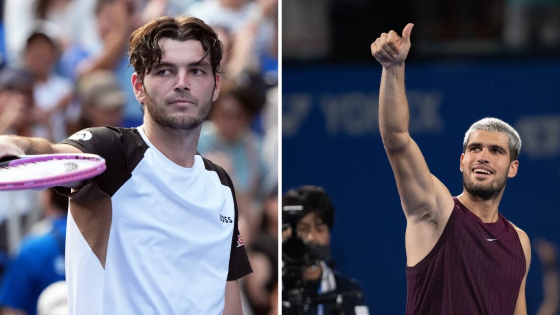 Left: Taylor Fritz and Right: Carlos Alcaraz both in action at the China Open