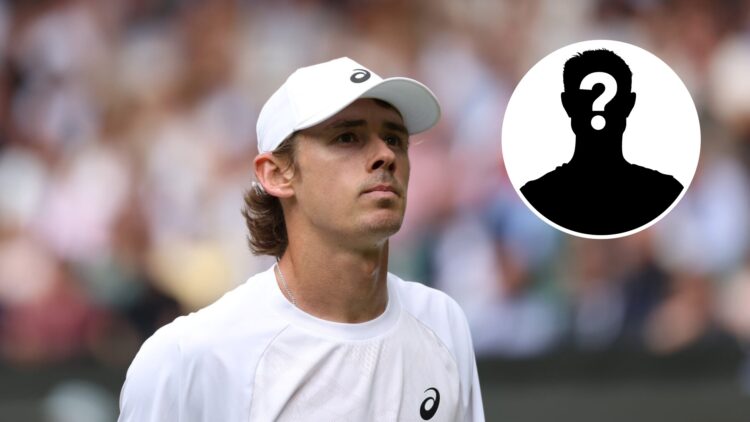 Alex de Minaur looks on at Wimbledon 2025, inset mystery player