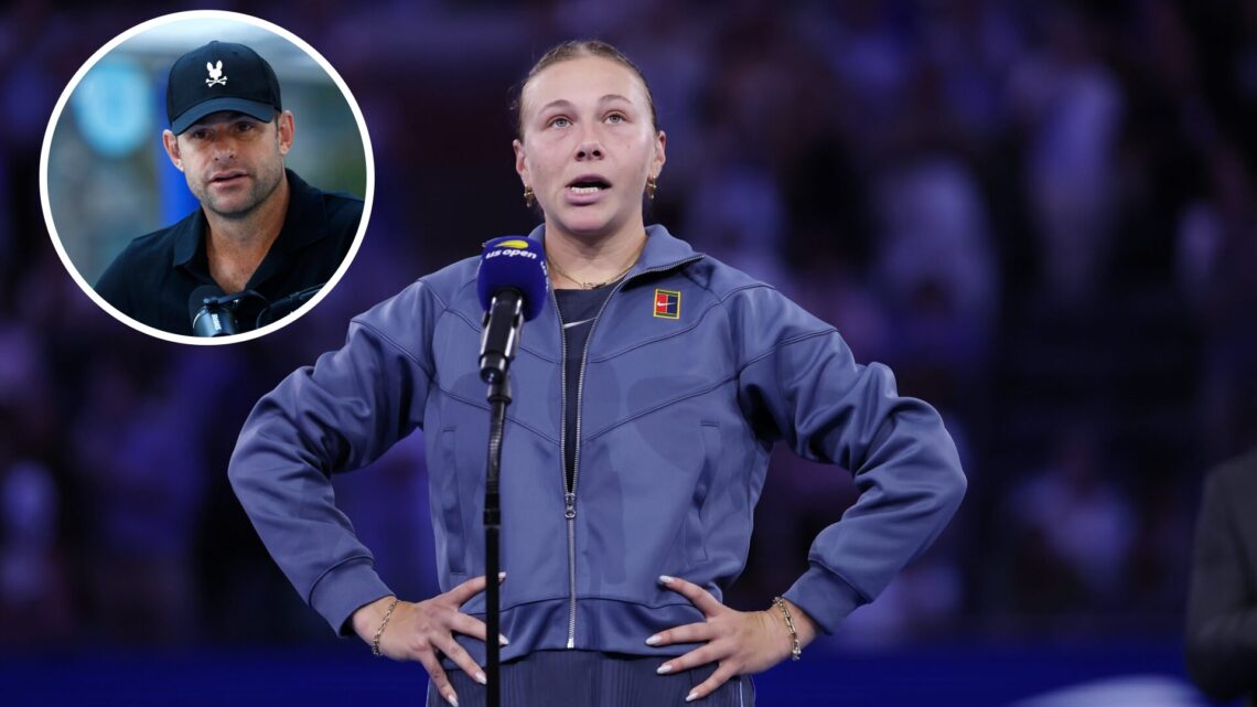 Amanda Anisimova of the United States speaks after losing to Aryna Sabalenka during their Women's Singles Final match on Day Fourteen of the 2025 U...