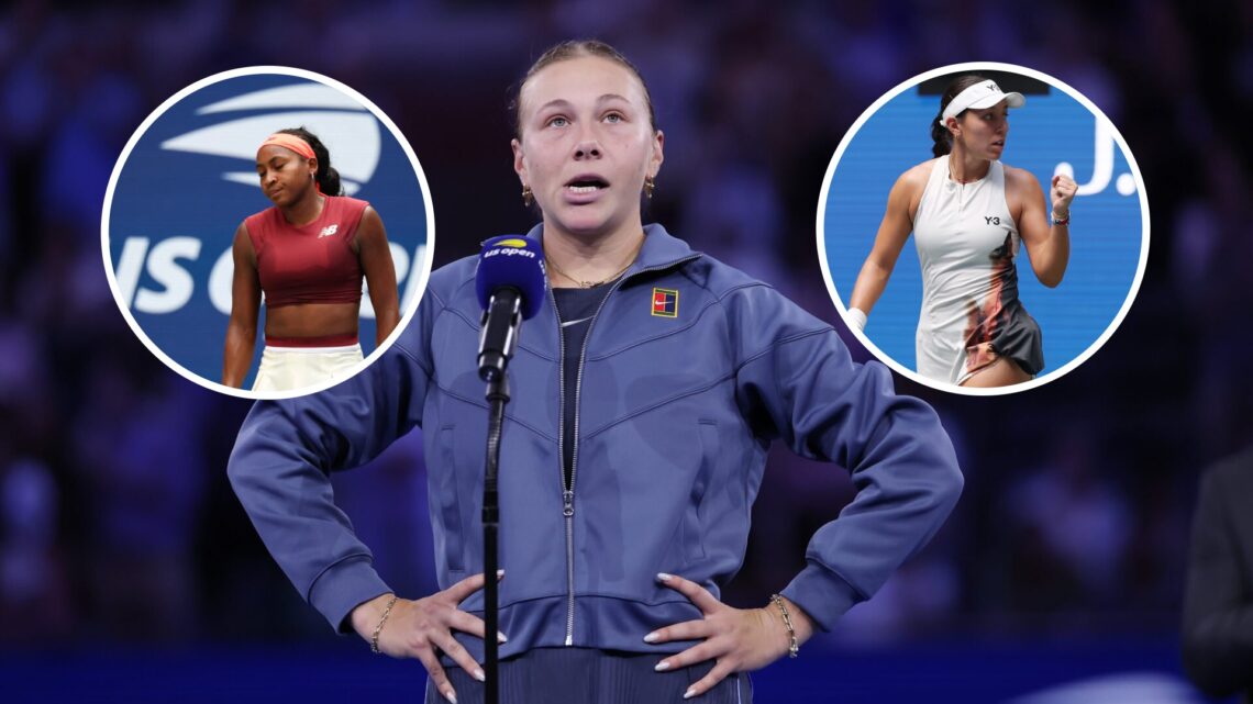 Main: Amanda Anisimova after losing US Open final and Inset: Coco Gauff (Left) and Jessica Pegula (Right)