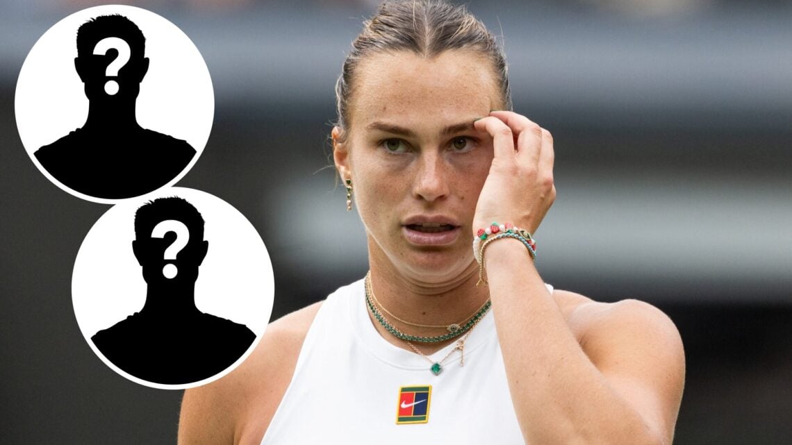 Aryna Sabalenka of Belarus in action against Elise Mertens of Belguim during the Women's Singles at The Wimbledon Lawn Tennis Championship at the A...