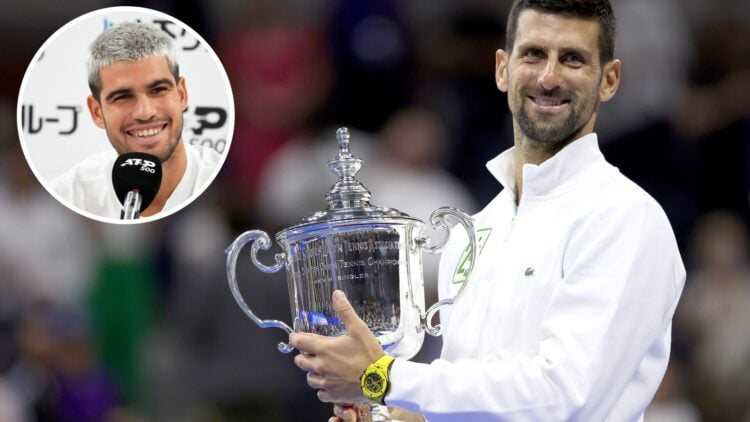 Novak Djokovic of Serbia celebrates after defeating Daniil Medvedev of Russia during their Men's Singles Final match on Day Fourteen of the 2023 US...