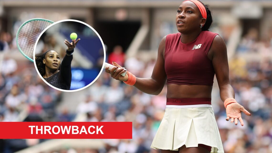 Main: Coco Gauff complains at the US Open and Inset: Serena Williams