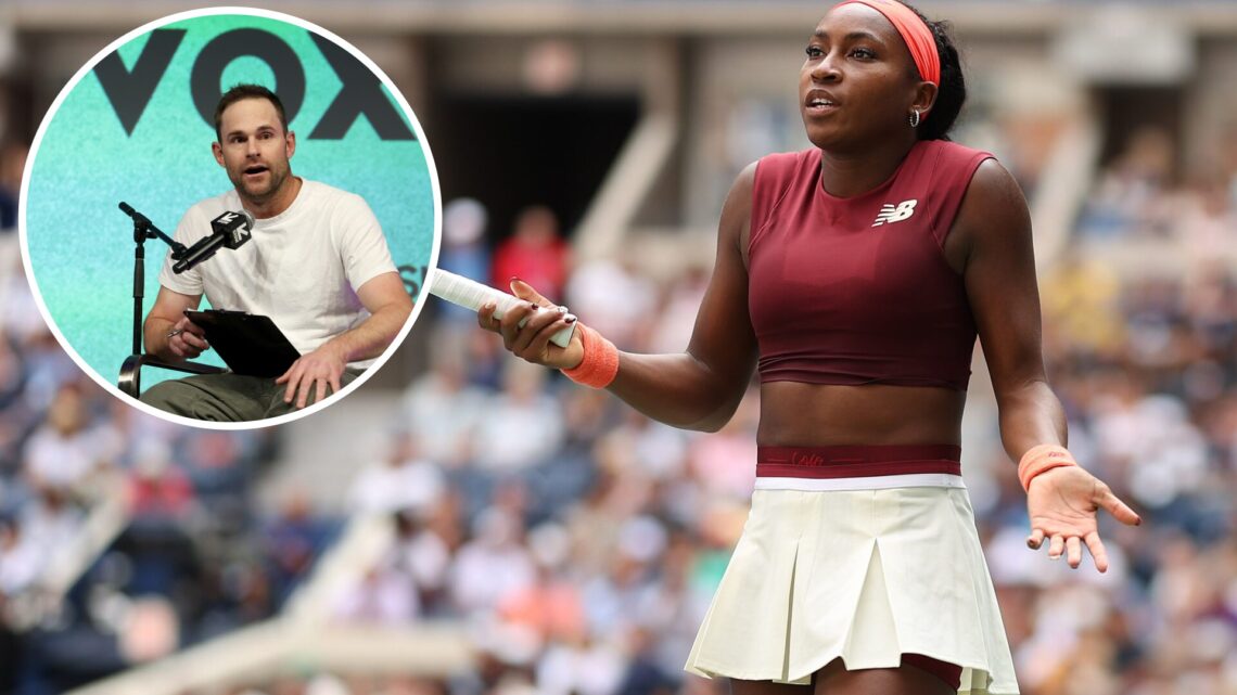 Coco Gauff of the United States reacts against Naomi Osaka of Japan during their Women's Singles Fourth Round match on Day Nine of the 2025 US Open...