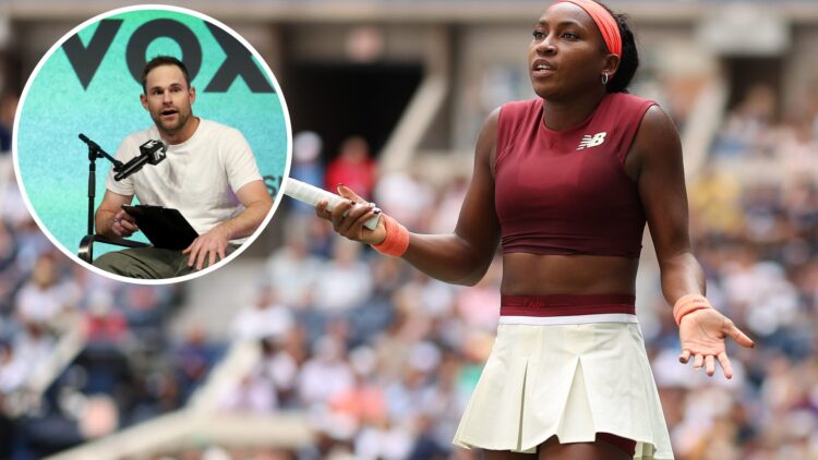 Coco Gauff of the United States reacts against Naomi Osaka of Japan during their Women's Singles Fourth Round match on Day Nine of the 2025 US Open...