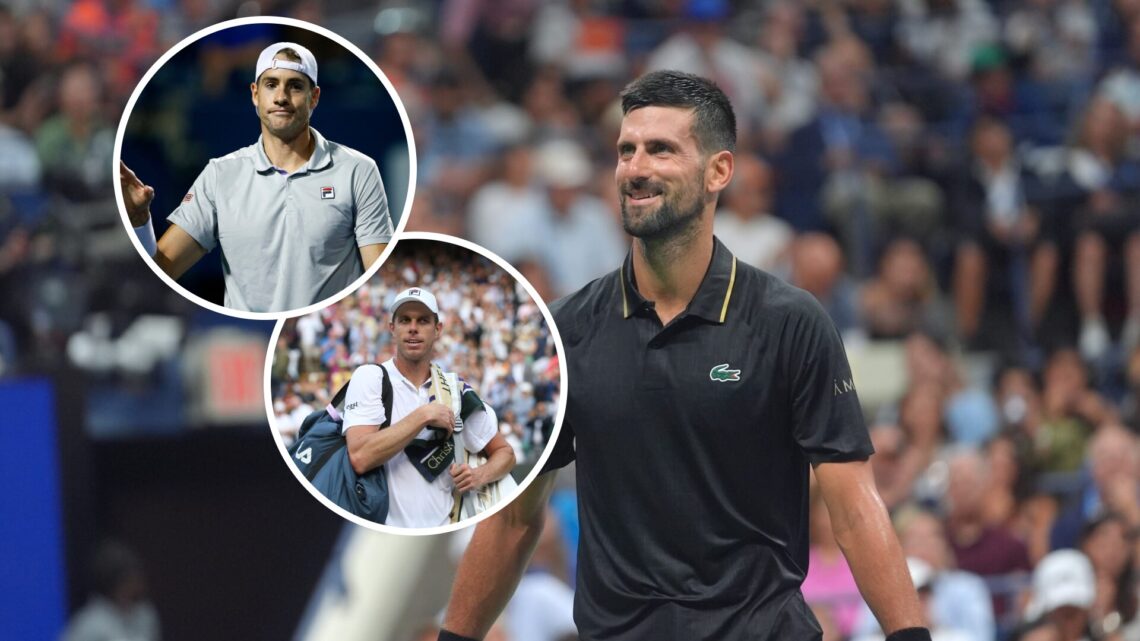 Main: Novak Djokovic at the US Open and Inset: John Isner (Top) and Sam Querrey (Bottom)