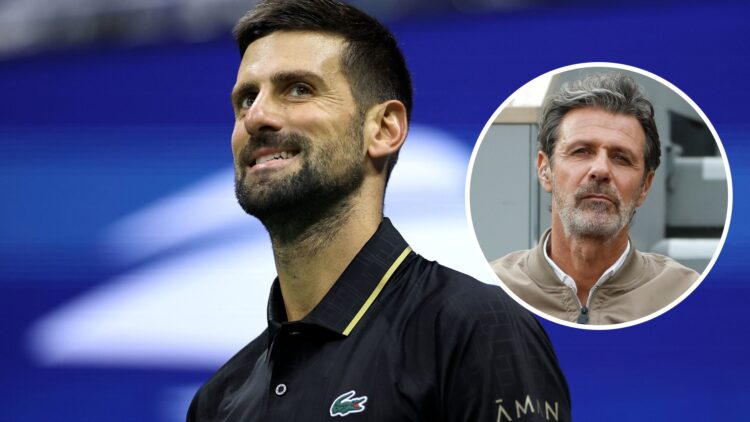 Novak Djokovic of Serbia reacts against Jan-Lennard Struff of Germany during their Men's Singles Fourth Round match on Day Eight of the 2025 US Ope...