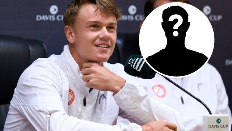 Holger Rune of Team Denmark attends a press conference prior to the 2025 Davis Cup Qualifier second round match between Spain and Denmark at Club d...