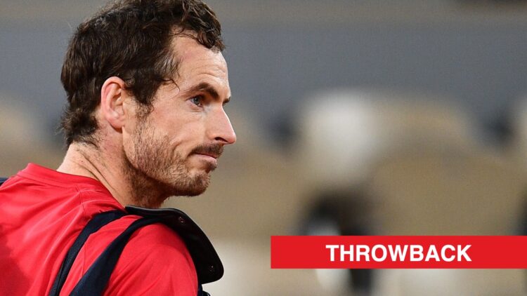 Andy Murray reacts after his loss in the first round of the 2020 French Open, with a throwback label.