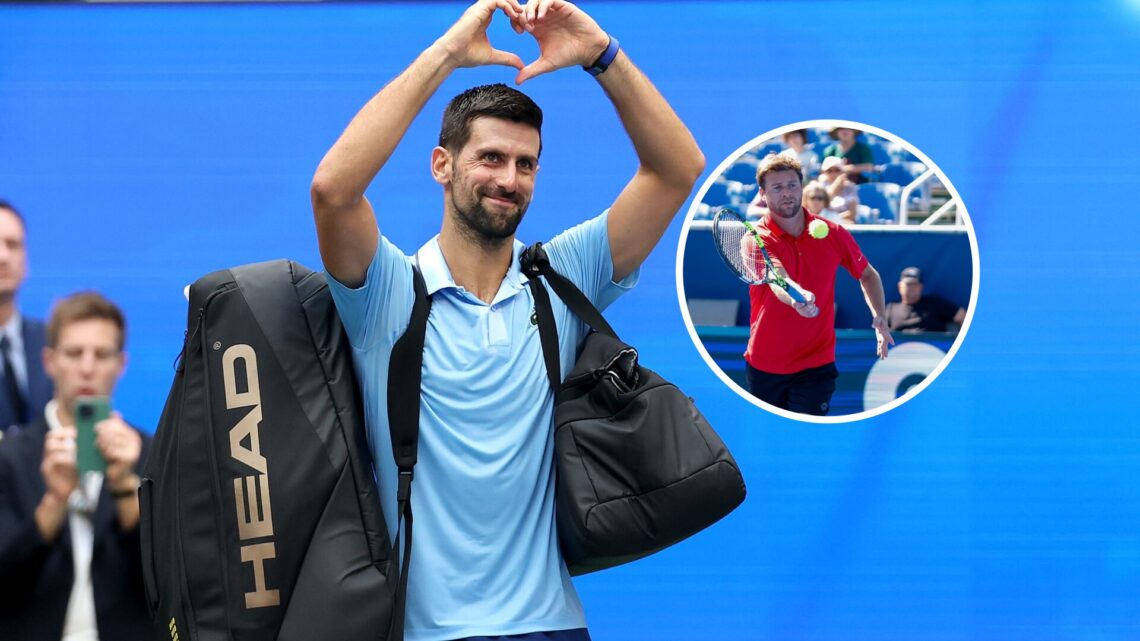 Main: Novak Djokovic waves goodbye at the US Open. Inset: Sky Sports pundit Ryan Harrison