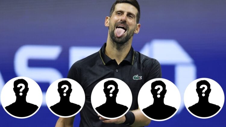 Novak Djokovic of Serbia reacts against Cameron Norrie of the United Kingdom during their Men's Singles Third Round match on Day Six of the 2025 US...