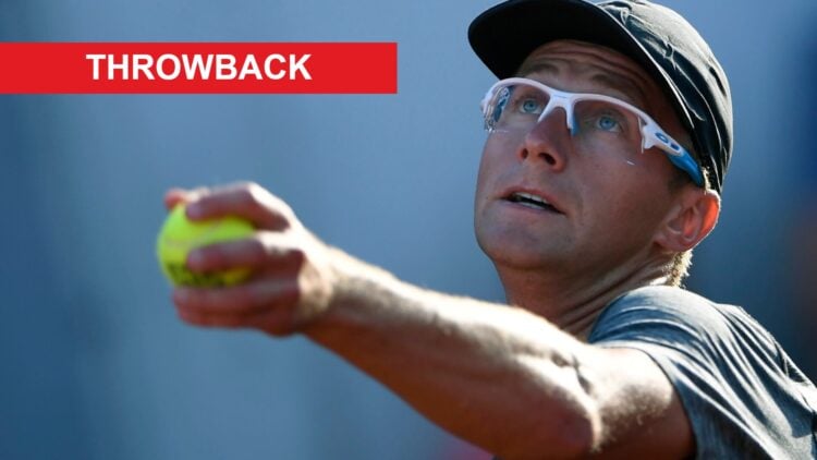 Image of Peter Polansky serving at the 2018 French Open
