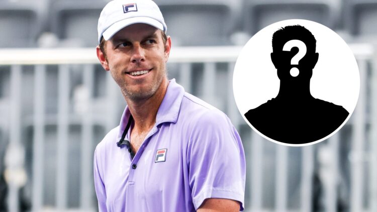 Sam Querrey reacts during the 2022 Atlanta Open, with a mystery inset.