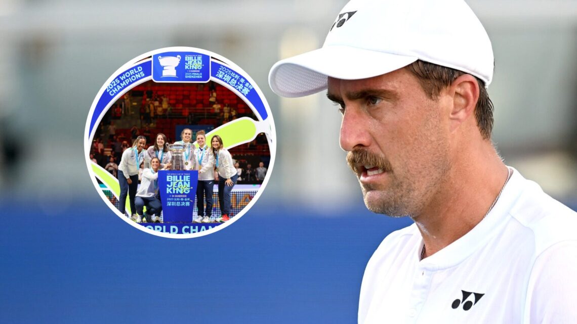 Main: Steve Johnson and Inset: Italy celebrate Billie Jean King Cup glory