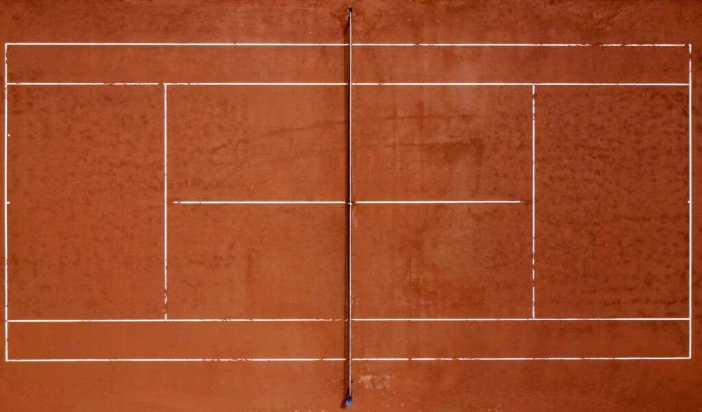 An aerial view of a clay court taken in 2018 in Turin, Italy