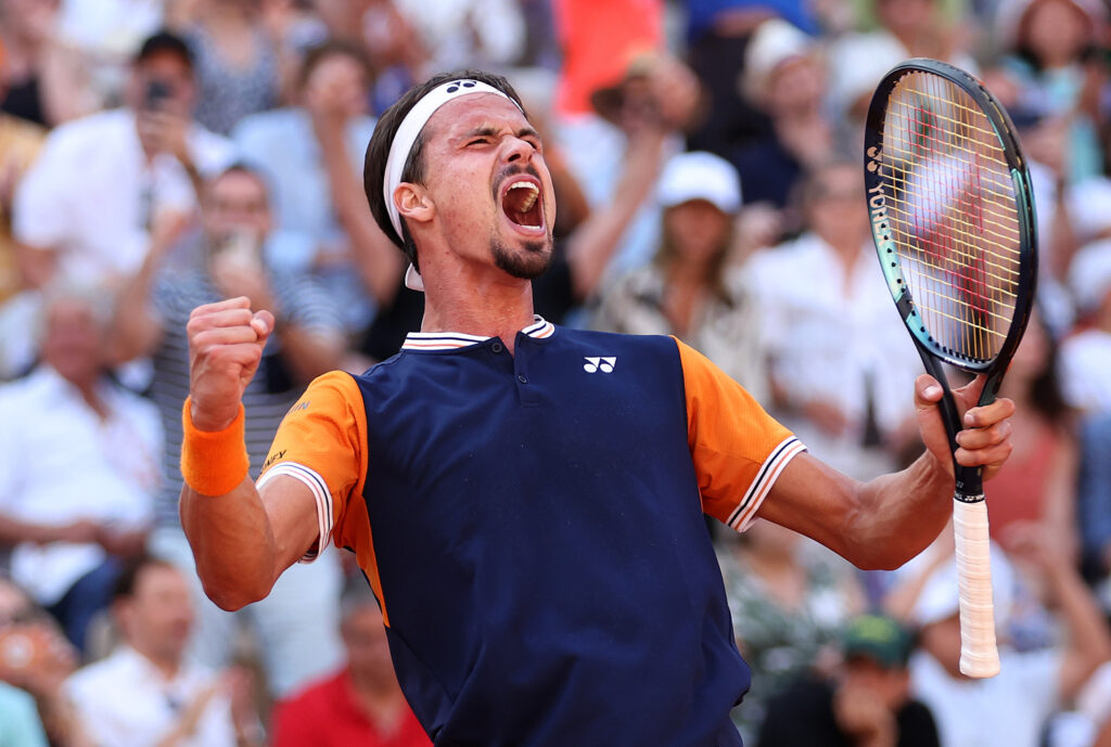 Daniel Altmaier celebrates his win over Jannik Sinner at the 2023 US Open