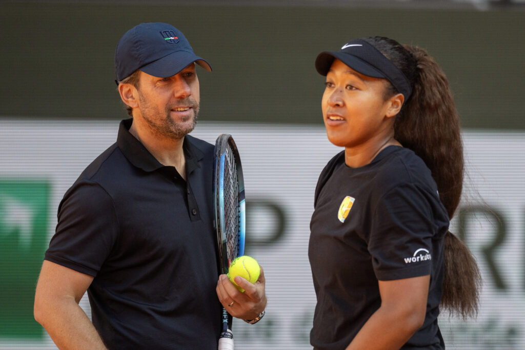 Wim Fissette and Naomi Osaka training together at the 2024 French Open