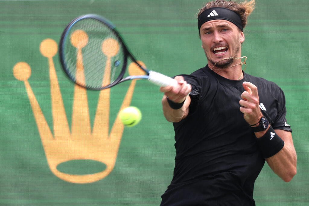 Alexander Zverev hits a forehand against Valentin Royer at the 2025 Shanghai Masters