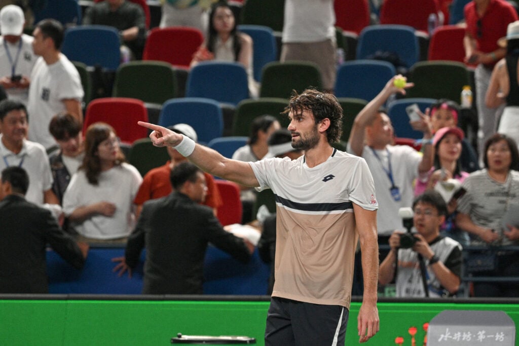 Valentin Vacherot celebrates after winning his quarterfinal match at the 2025 Shanghai Masters