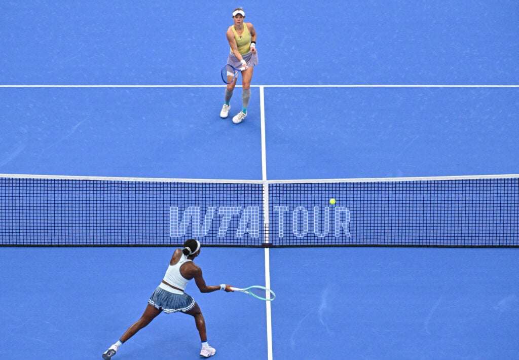 Coco Gauff playing Laura Siegemund at the Wuhan Open.