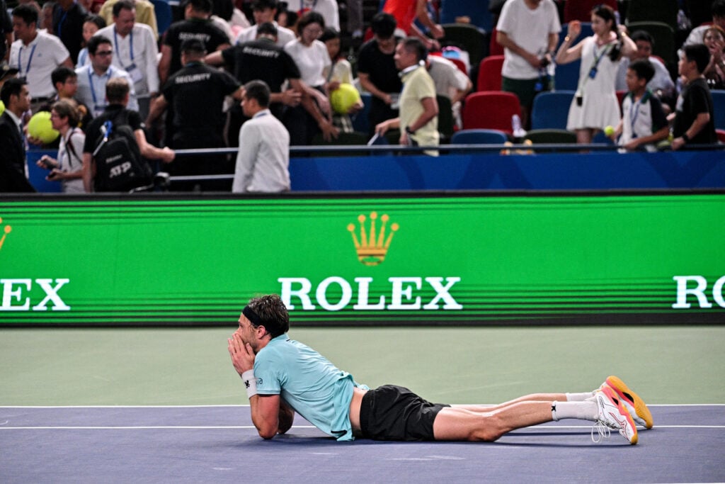 Arthur Rinderknech celebrates after reaching the final in Shanghai.