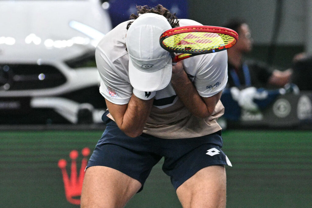 Valentin Vacherot reacts after winning against Arthur Rinderknech.