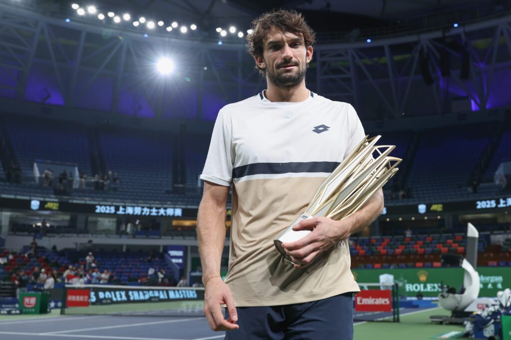 Valentin Vacherot celebrates with the Shanghai Masters title after winning in 2025