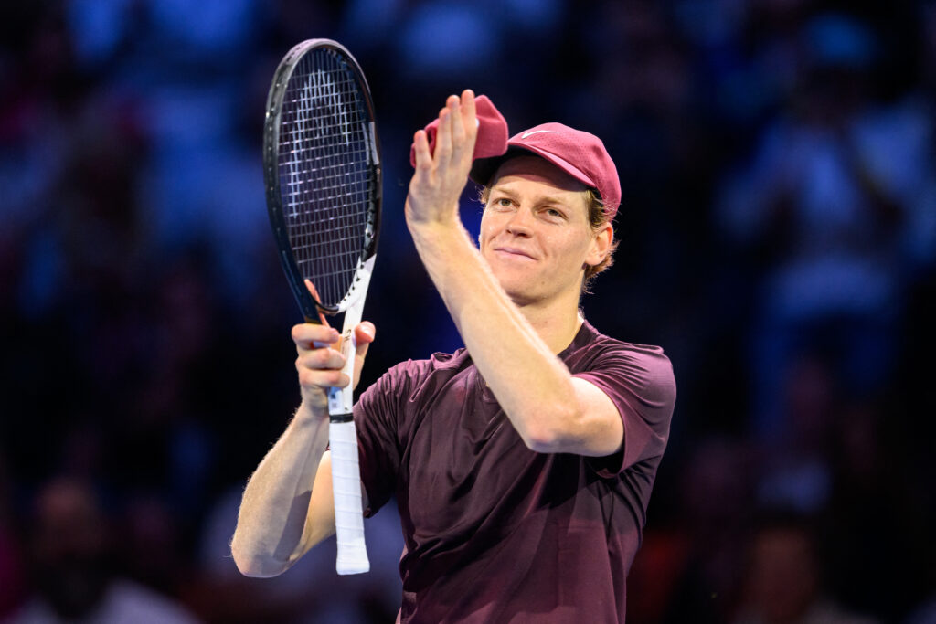 Jannik Sinner celebrates his win over Alexander Bublik at the 2025 Vienna Open