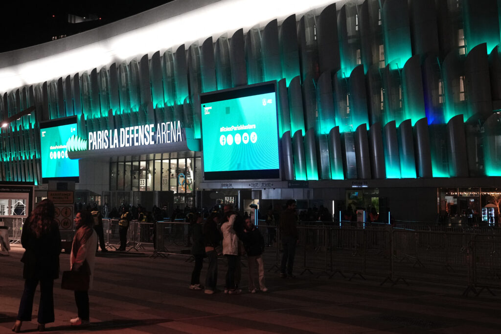 The entrance of the Paris La Défense Arena on day one of the Paris ATP Masters 1000 tennis tournament, in Nanterre, on the outskirts of Paris.