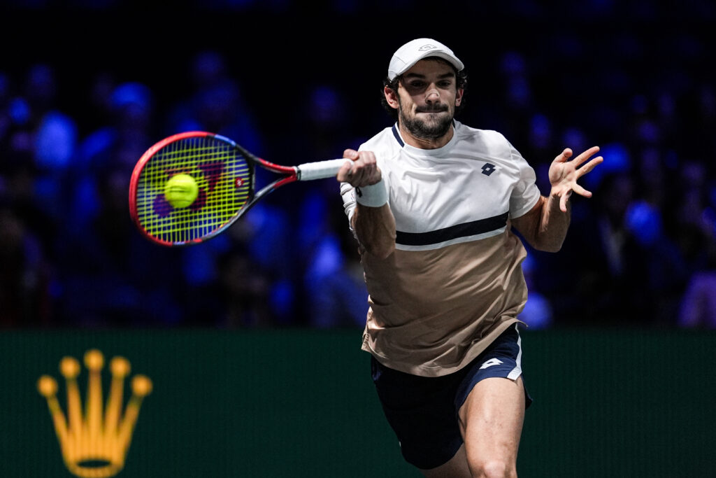 Valentin Vacherot during Paris Masters match with Arthur Rinderknech
