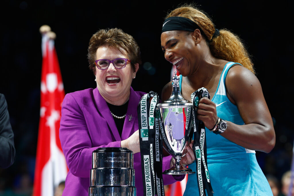 Serena Williams celebrates with the WTA Finals title in 2014