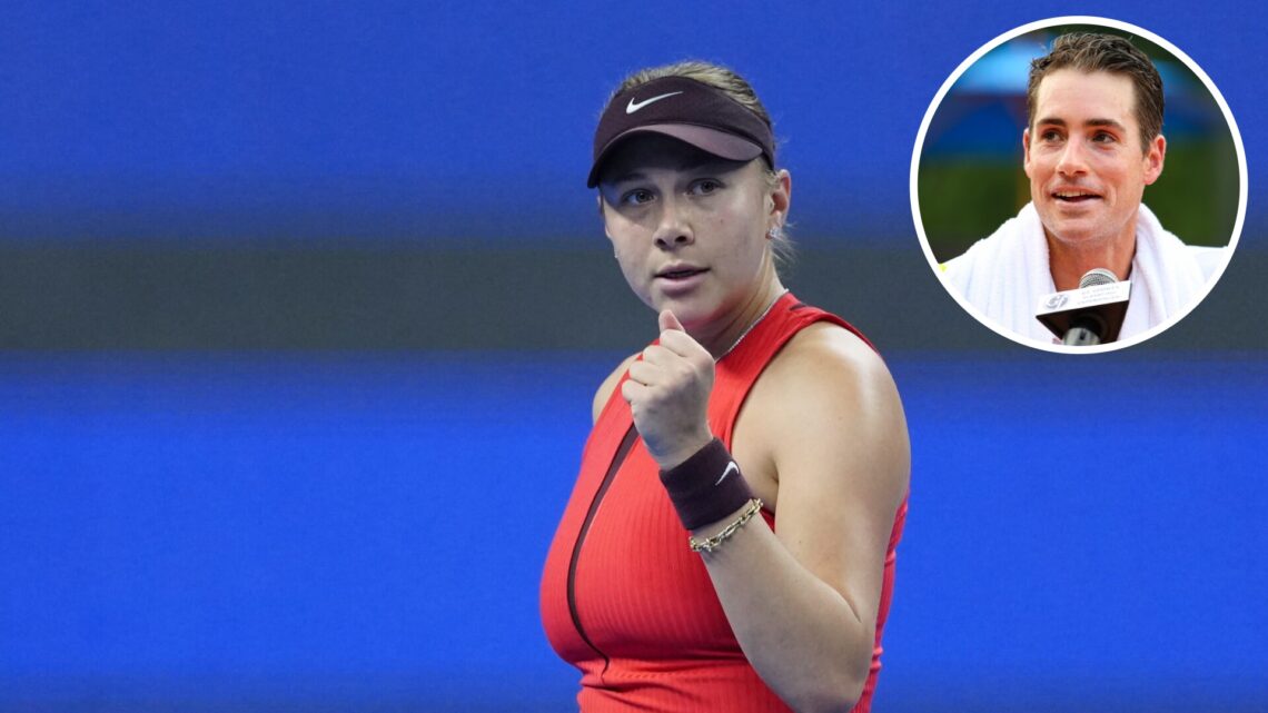 Amanda Anisimova of the United States in action during the Women's Singles Final match against Linda Noskova of Czech Republic during on day 14 of ...