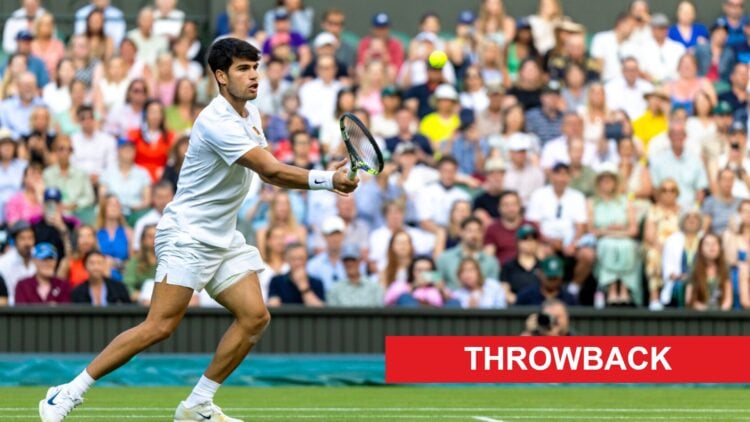 Image of Carlos Alcaraz hitting a drop shot at Wimbledon in 2025