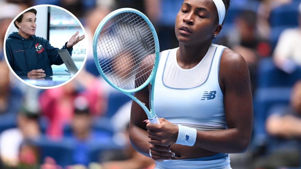 Coco Gauff of the United States in action against Amanda Anisimova of the United States during in the Women's Singles Semifinal match on day 13 of ...