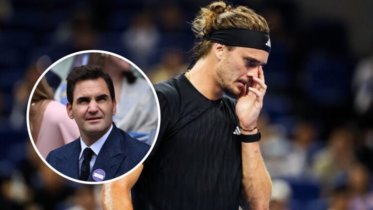 Alexander Zverev of Germany reacts in the Men's Singles Quarterfinal match against Daniil Medvedev on day 8 of the 2025 China Open at the National ...